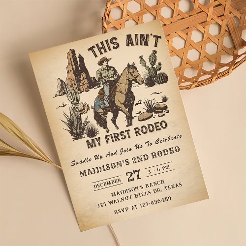 Western This Aint My First Rodeo 2nd Birthday Invitation