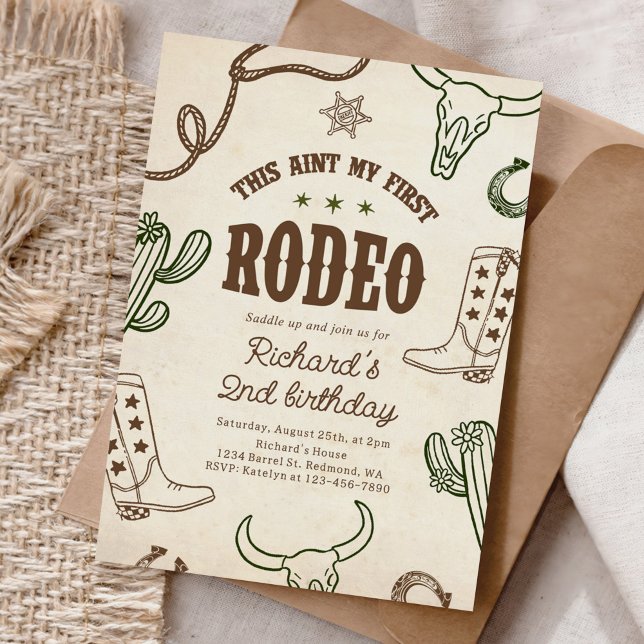 Western This Ain't My First Rodeo 2nd Birthday Invitation (Creator Uploaded)