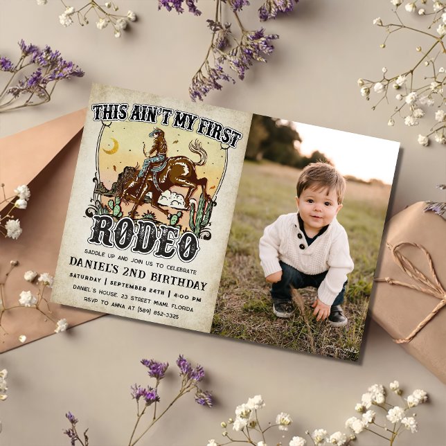 Western This Ain't My First Rodeo Birthday Photo  Invitation (Creator Uploaded)