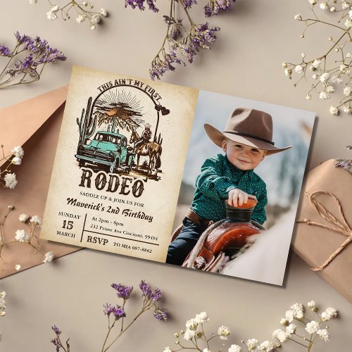 Western This Aint My First Rodeo Birthday Photo Invitation