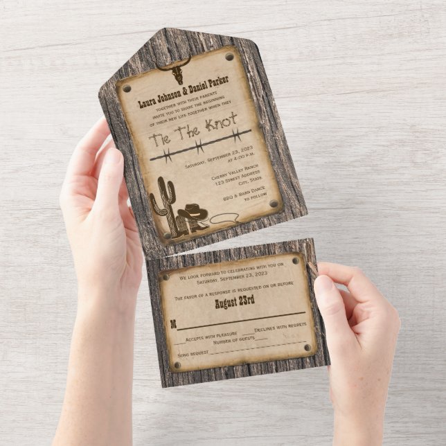 Western Tie the Knot All in One Wedding Invite (Tearaway)