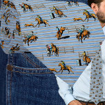 Western Tie With Rodeo Events Cowboys Cowgirls<br><div class="desc">Light blue western tie with cowboys and cowgirl rodeo events This design is on a light blue background with think blue and tan stripes background.  See the close up view.</div>