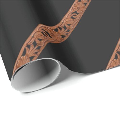 Western Tooled Leather Belt Print Stripe On Black Wrapping Paper