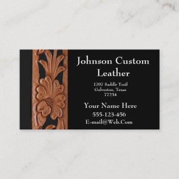 Western  Tooled Leather  Business Card Template by RODEODAYS at Zazzle