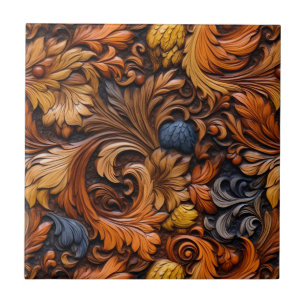 Western Tooled Leather Ceramic Tile