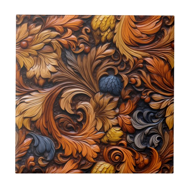 Western Tooled Leather Ceramic Tile (Front)