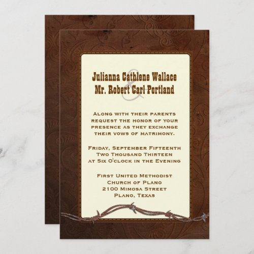 Western Tooled Leather Custom Wedding Invitation