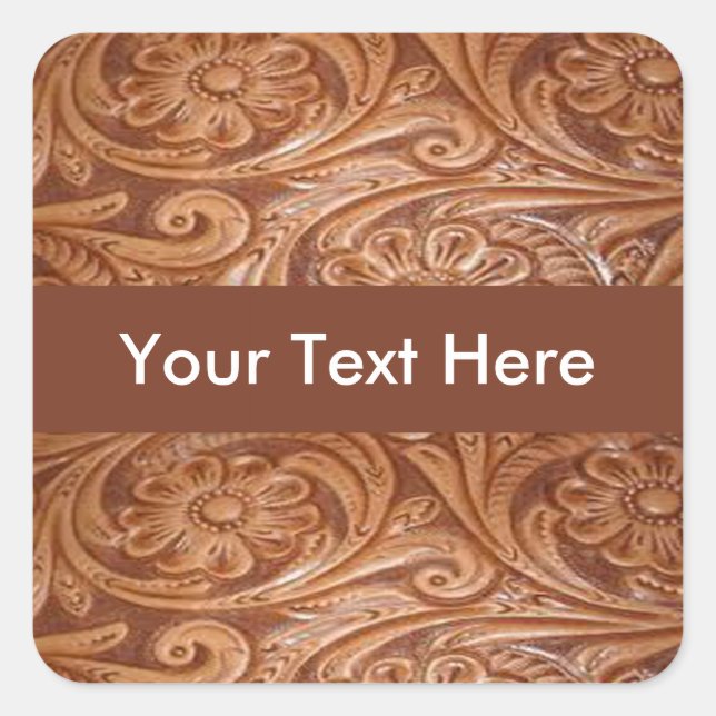 Western Tooled Leather Customizable Square Sticker (Front)