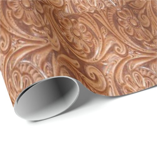 Western Tooled Leather Flower Gift Wrapping Paper