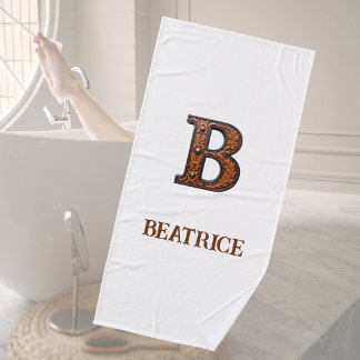 Western Tooled Leather Initial Monogram B Bath Towel