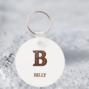 Western Tooled Leather Initial Monogram B Keychain