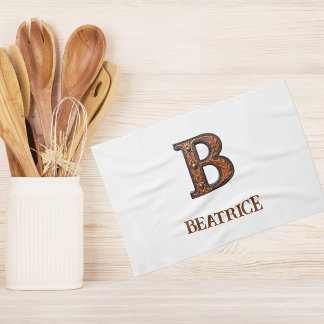Western Tooled Leather Initial Monogram B Kitchen Towel