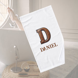 Western Tooled Leather Initial Monogram D Bath Towel