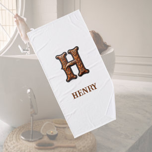Western Tooled Leather Initial Monogram H Bath Towel