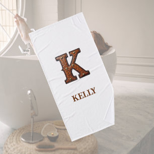 Western Tooled Leather Initial Monogram K Bath Towel