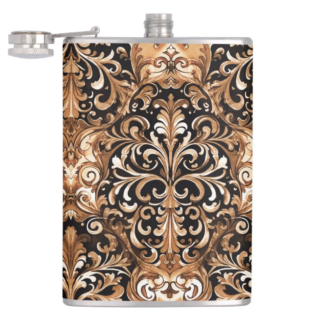 Western Tooled Leather Look Design Flask (Opened)