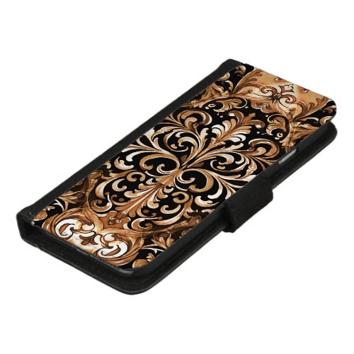 Western Tooled Leather Look Design iPhone 87 Wallet Case