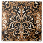 Western Tooled Leather Look Design Tan Brown Ceramic Tile
