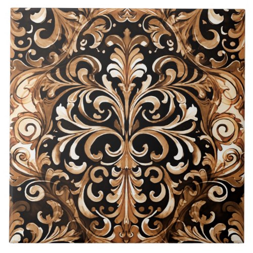 Western Tooled Leather Look Design Tan Brown Ceramic Tile