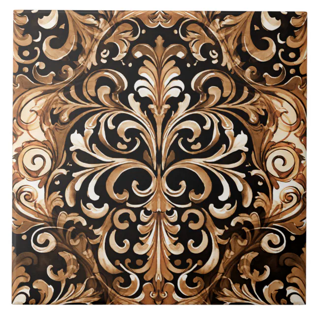 Western Pattern Tile Western Tooled Leather Look Design Tan Brown Ceramic Tile | Zazzle