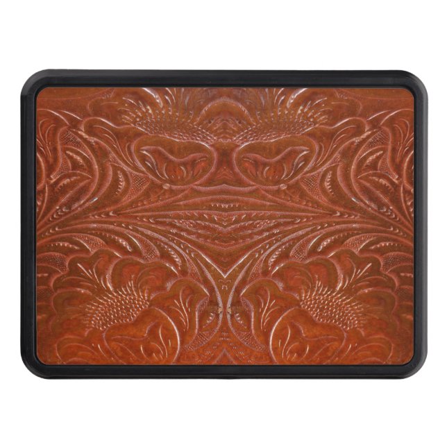 Western Tooled Leather-look Ranch-style Design Tow Hitch Cover (Front)