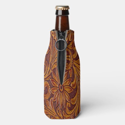 Western Tooled Leather Print Bottle Cooler