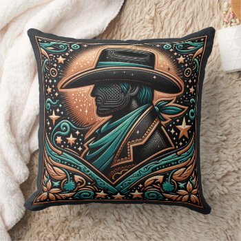 Western Tooled Leather Print Cowboy Throw Pillow by RODEODAYS at Zazzle