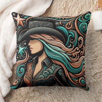 Western Tooled Leather Print Cowgirl Throw Pillow by RODEODAYS at Zazzle