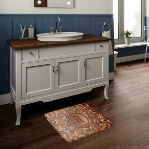 Western Tooled Leather Print Custom Initial  Bath Mat