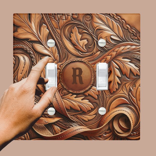 Western Tooled Leather Print Custom Initial  Light Switch Cover (Western Tooled Leather Collection 
Custom Initial Light Switch Cover)
