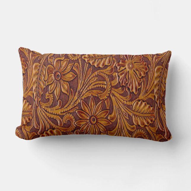 Western Tooled Leather Print Pillow (Front)