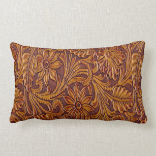 Tooled Leather Decorative Throw, Leather Western Pillows
