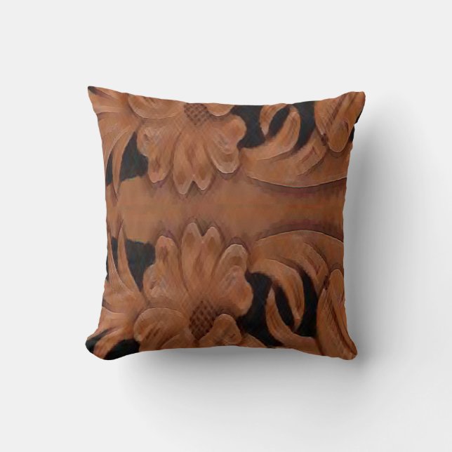 Western Tooled Leather Print See Description Throw Pillow (Front)