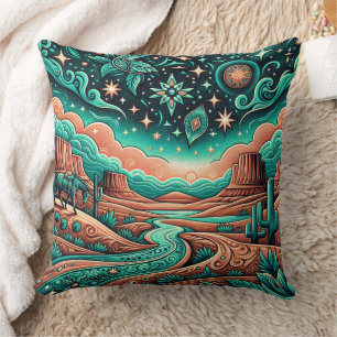 Western Tooled Leather Print Southwest Style Throw Pillow