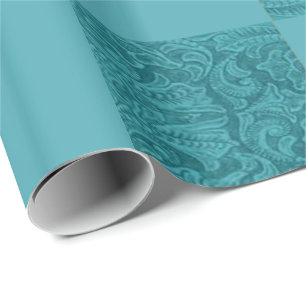 Western Tooled Leather Turquiose Block Print Wrapping Paper