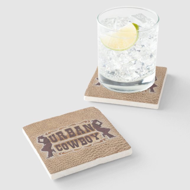 Western tooled leather Urban Cowboy Stone Coaster (Side)