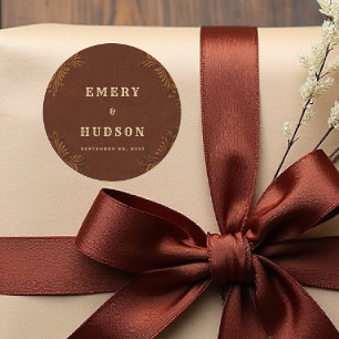 Western Tooled Rustic Terracotta Cream Wedding Classic Round Sticker