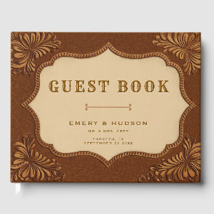 Western Tooled Rustic Terracotta Elegant Wedding Guest Book