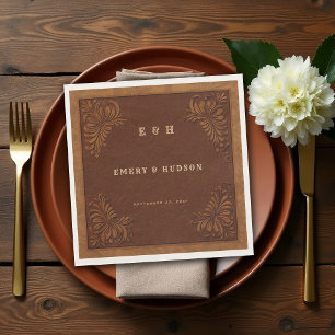 Western Tooled Rustic Terracotta Elegant Wedding Napkins