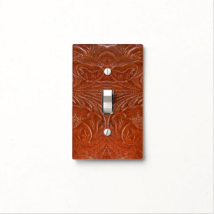 Western Tooled Saddle Leather-look Texture 3 Light Switch Cover