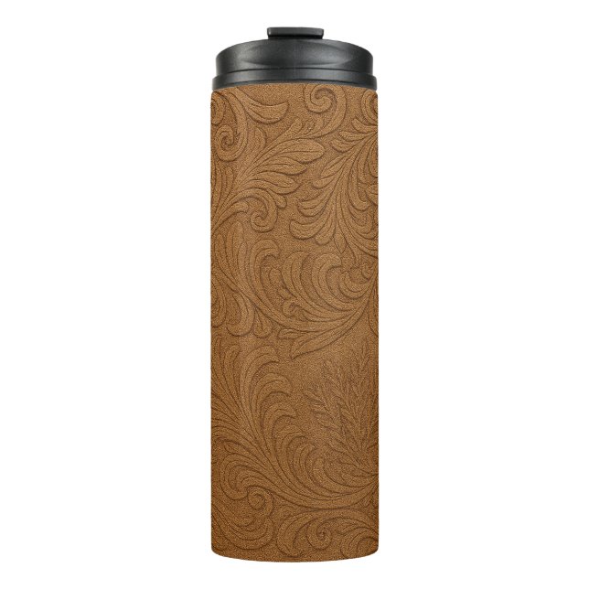 Western Tooled Suede Leather Print Thermal Tumbler (Front)
