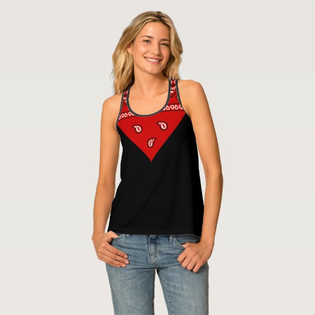 Western Top Black With Red Bandana Print (Front Full)