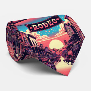 Western Town With Rodeo Banner Neck Tie