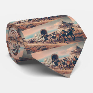 Western Trail Ride Cowboys Wagons Vintage Look Neck Tie