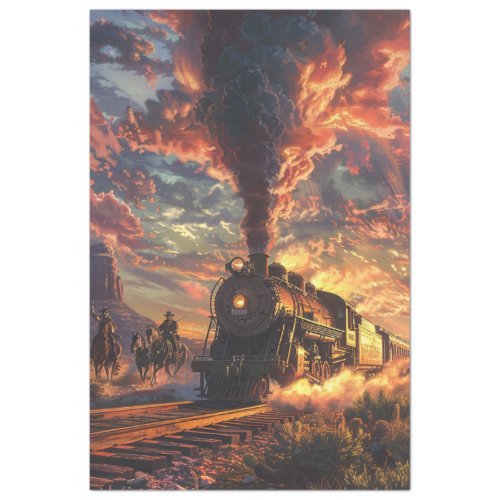 Western Train Sunset Showdown Decoupage Tissue Paper