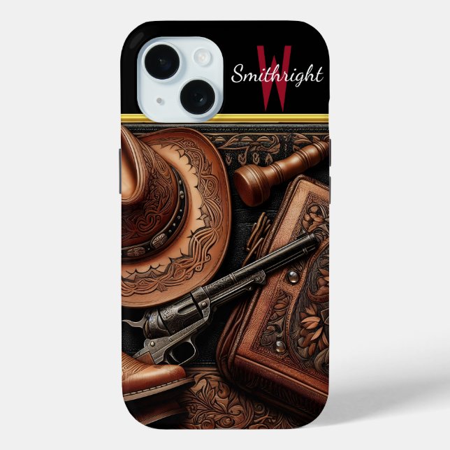 Western Trio: Hat, Boots, Revolver Case-Mate iPhone Case (Back)