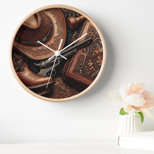 Western Trio Hat Boots Revolver Clock