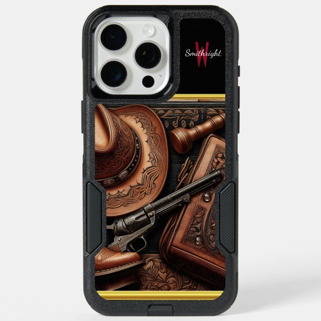 Western Trio: Hat, Boots, Revolver iPhone 15 Pro Max Case (Back)