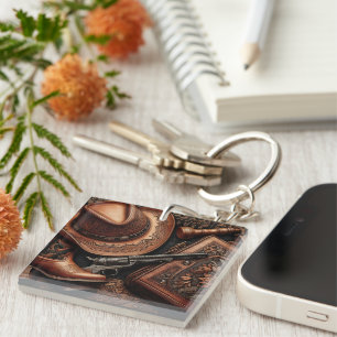 Western Trio: Hat, Boots, Revolver Keychain