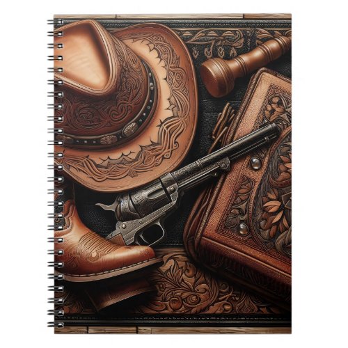 Western Trio Hat Boots Revolver Notebook